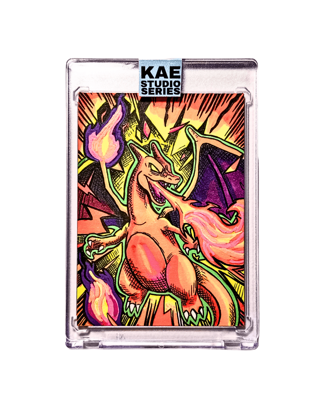 Neon Charizard One-of-One ACEO Marker Illustration by KAE