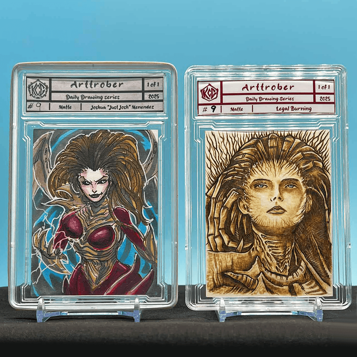 Ink and Fire (Arttrober 2025) Sketch card set : Day 9 Kerrigan ( Starcraft)