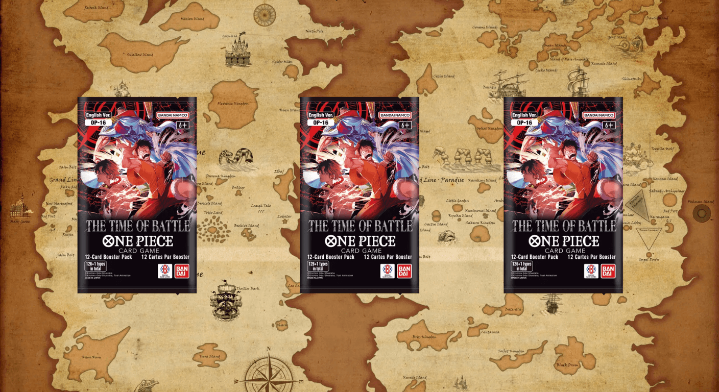 ONE PIECE OP-16 'THE TIME OF BATTLE' IS LIVE IN JAPAN. ENGLISH LANDS JUNE 12 WITH THE THREE ADMIRALS AS THE CHASE.
