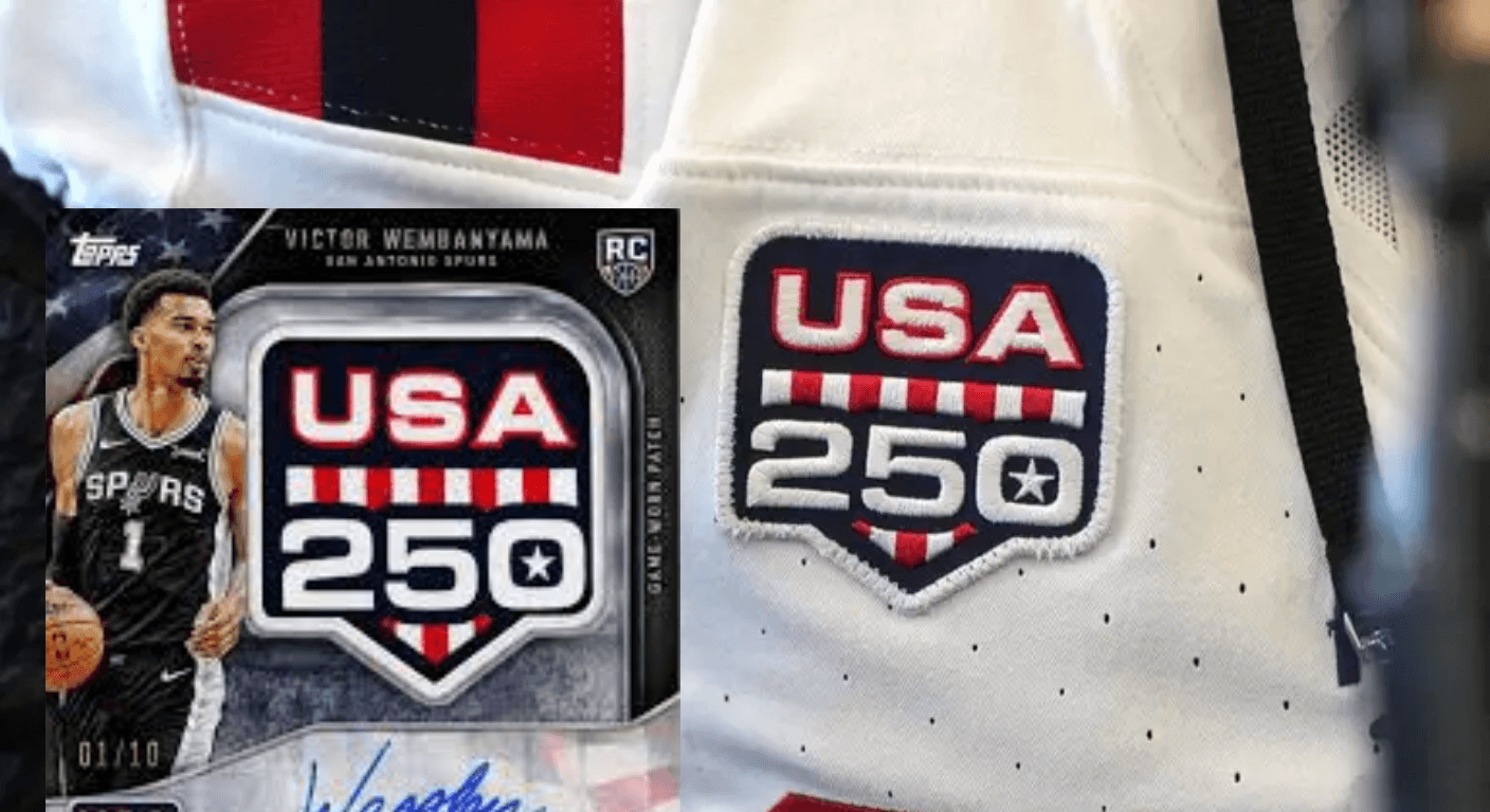 EVERY 2026 NBA FINALS PLAYER IS WEARING A USA 250 PATCH. THOSE EXACT PATCHES ARE BECOMING TOPPS CARDS.